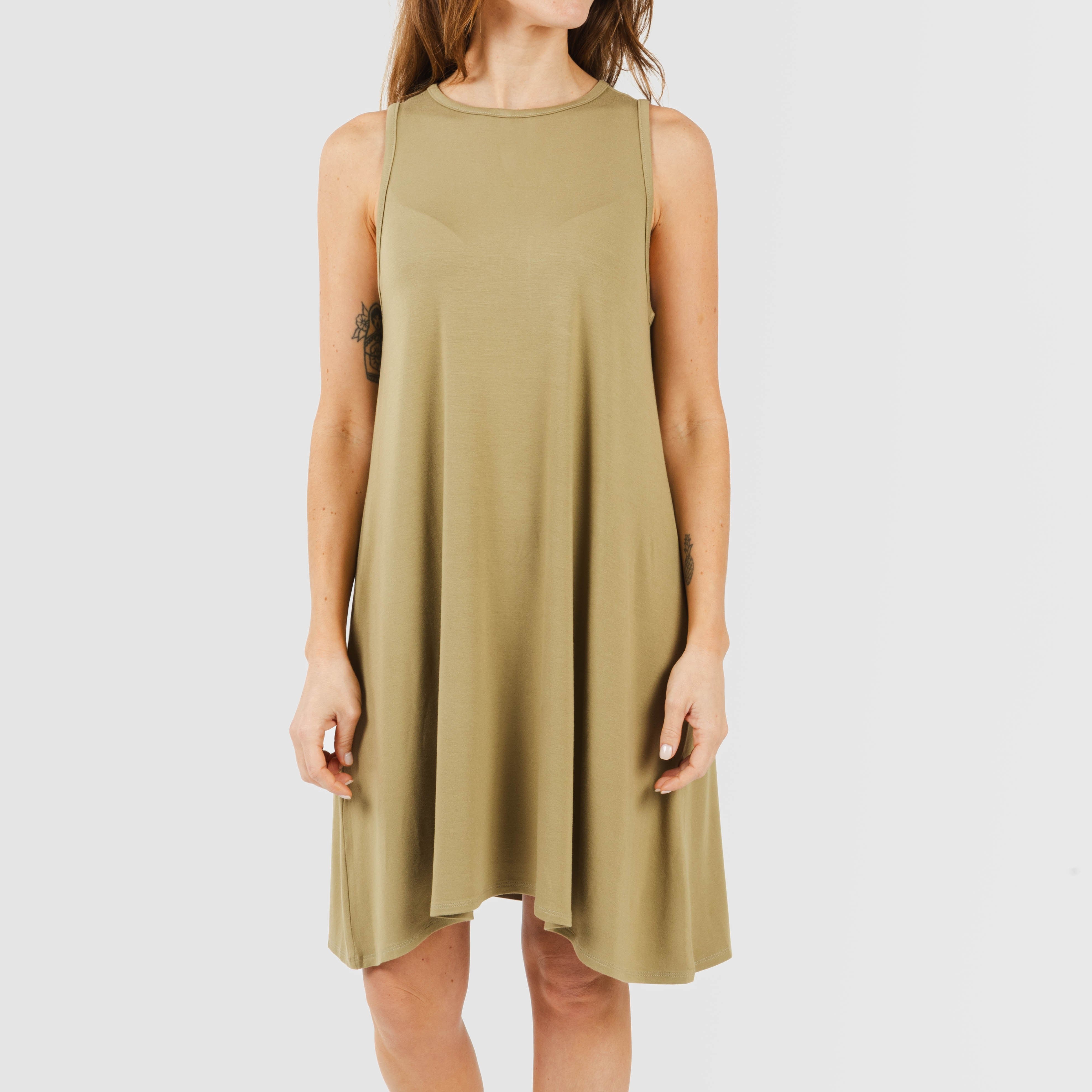 ABITO CORTO CON SPALLINE IN VISCOSA TINTA UNITA