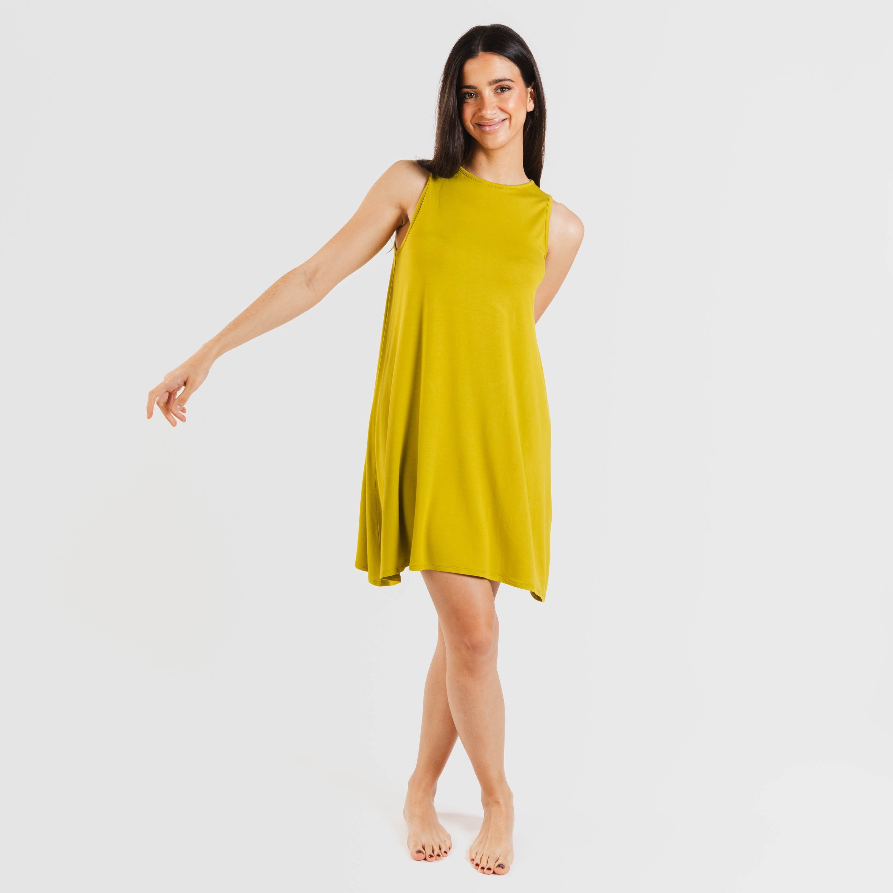 ABITO CORTO CON SPALLINE IN VISCOSA TINTA UNITA