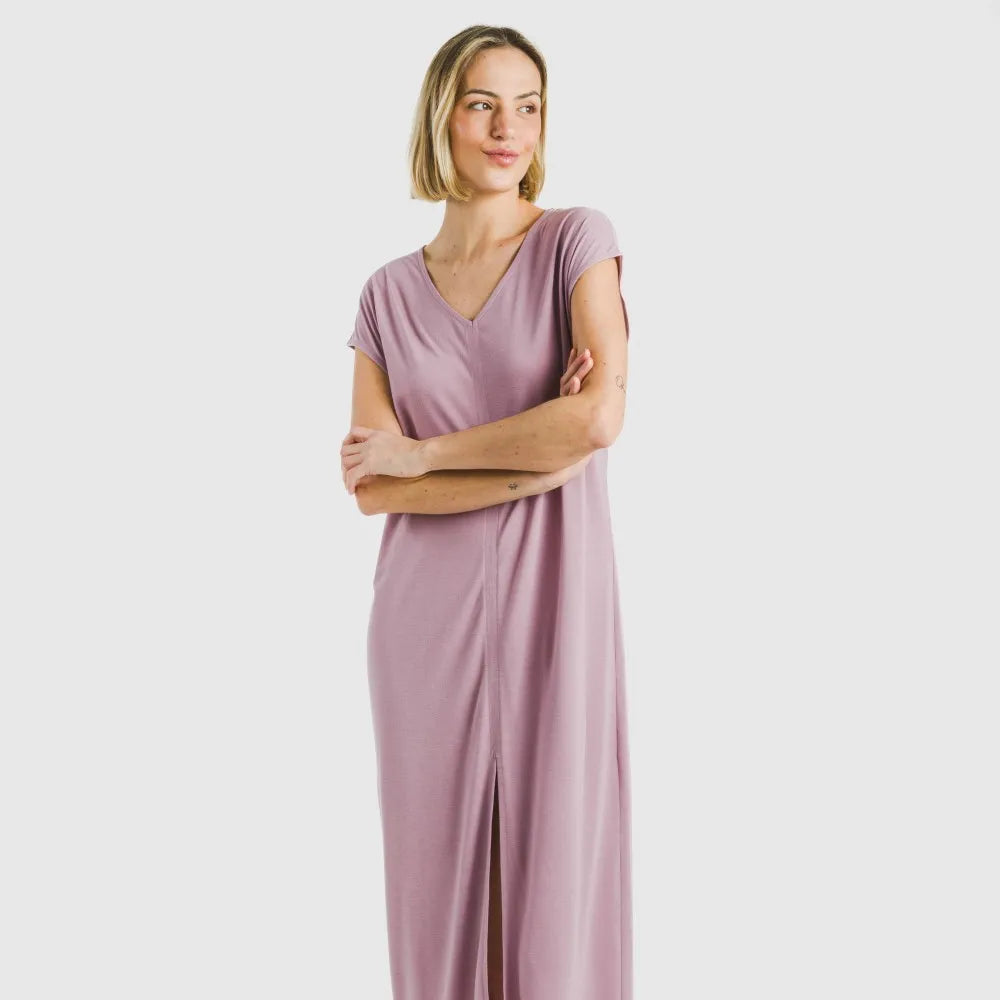 ABITO LUNGO M/VISCOSA FLUIDA TINTA UNITA