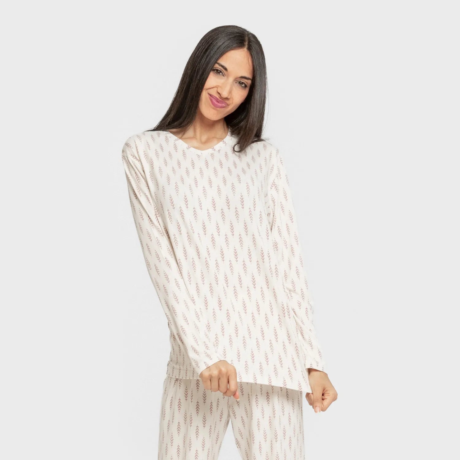 Pigiama lungo da donna, morbido a spina di pesce