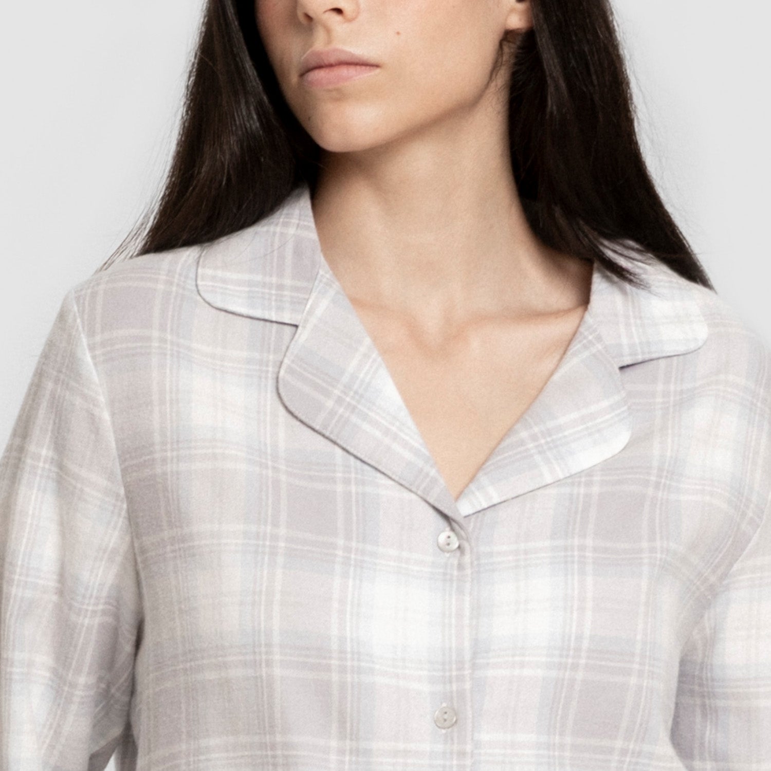 Pijama franela manga larga camisero mujer Cuadro Portland celeste