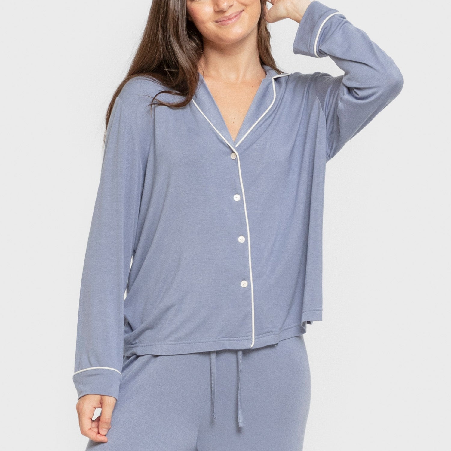 Pijama manga larga camisero viscosa punto mujer Azul Indigo