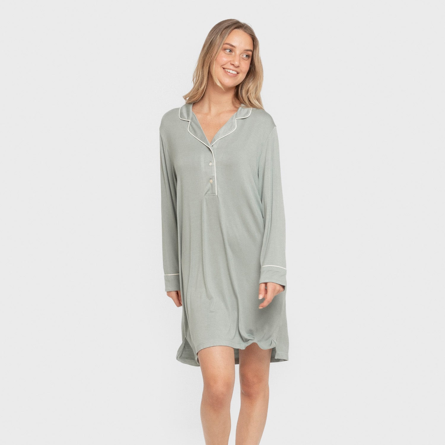 Camisón camisero viscosa punto mujer Verde Keike