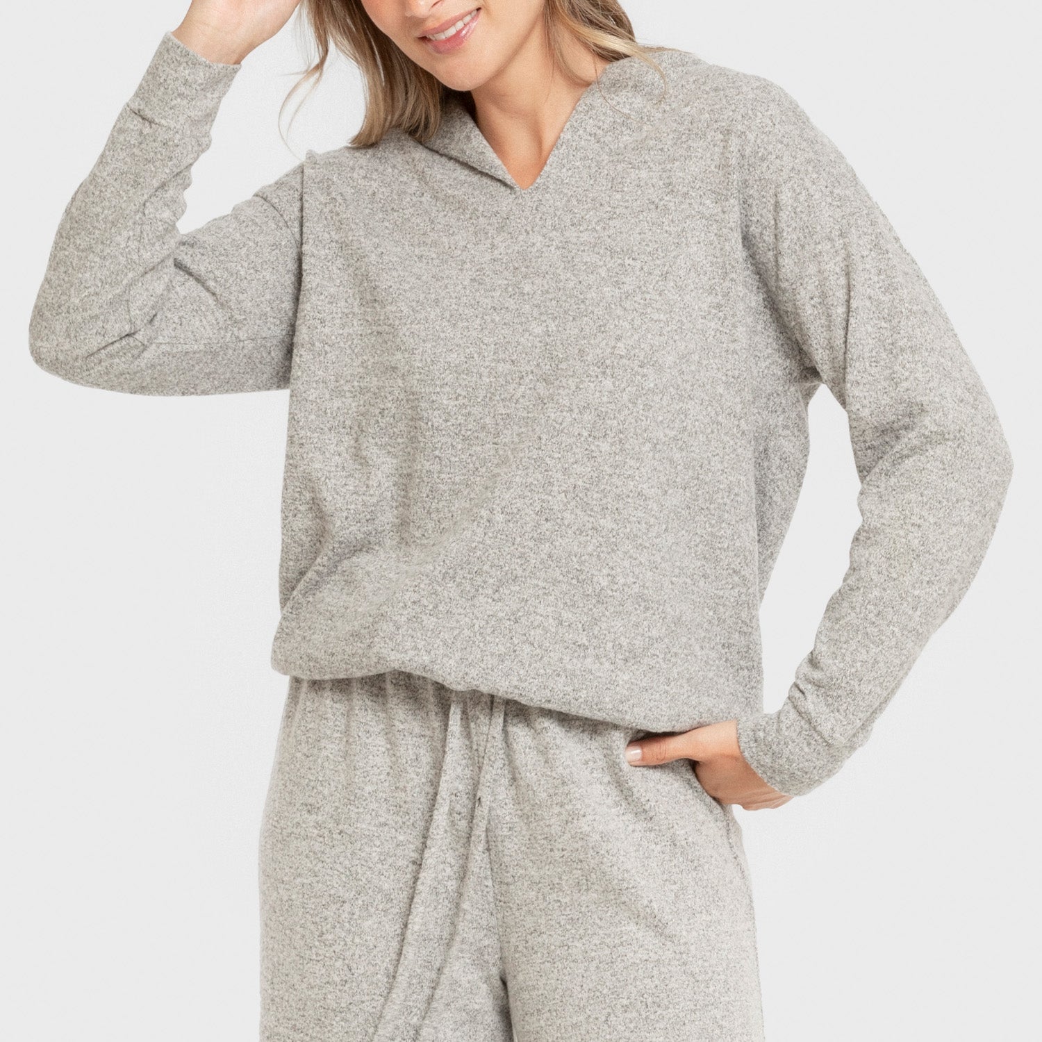 Sudadera capucha new punto extra suave mujer gris