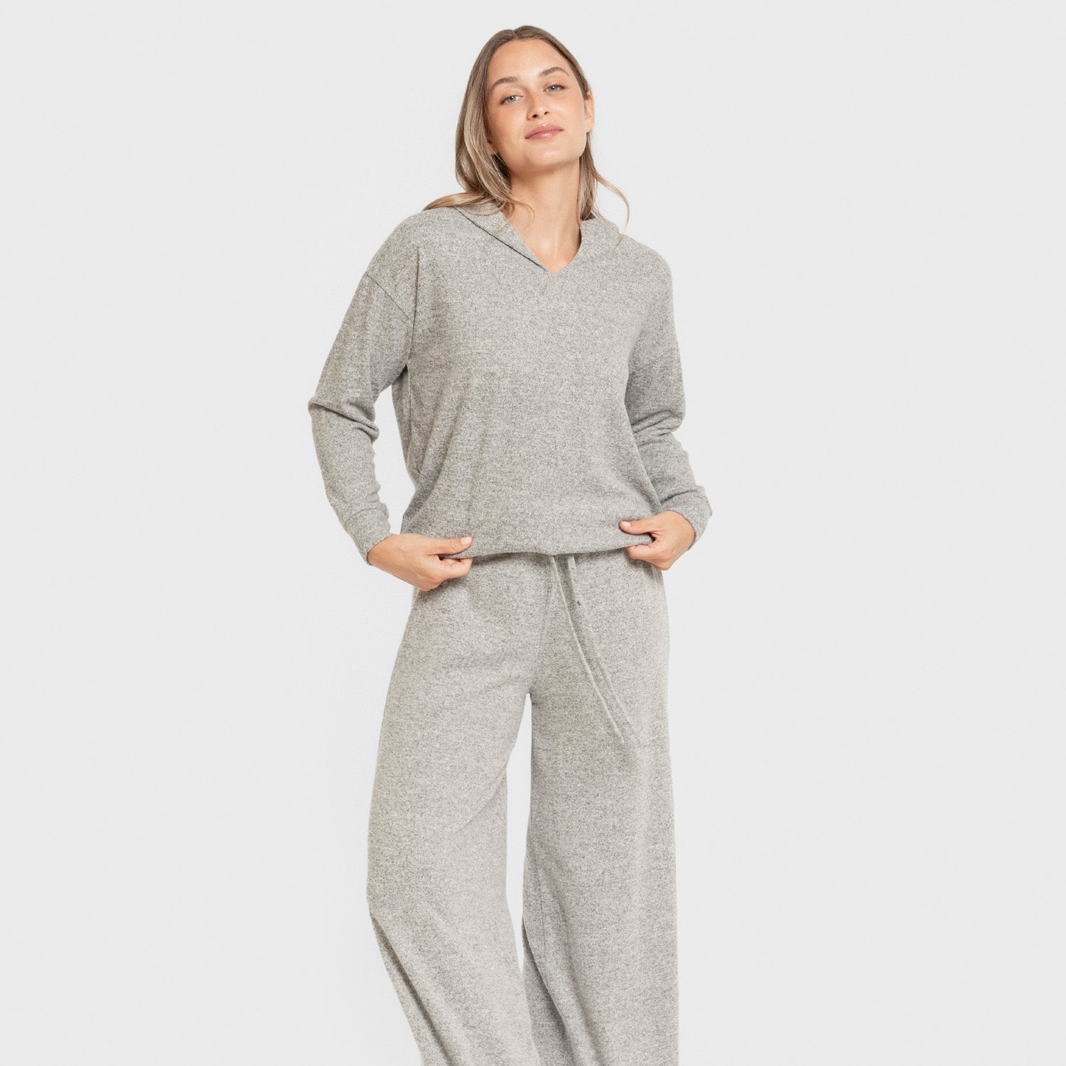 Sudadera capucha new punto extra suave mujer gris