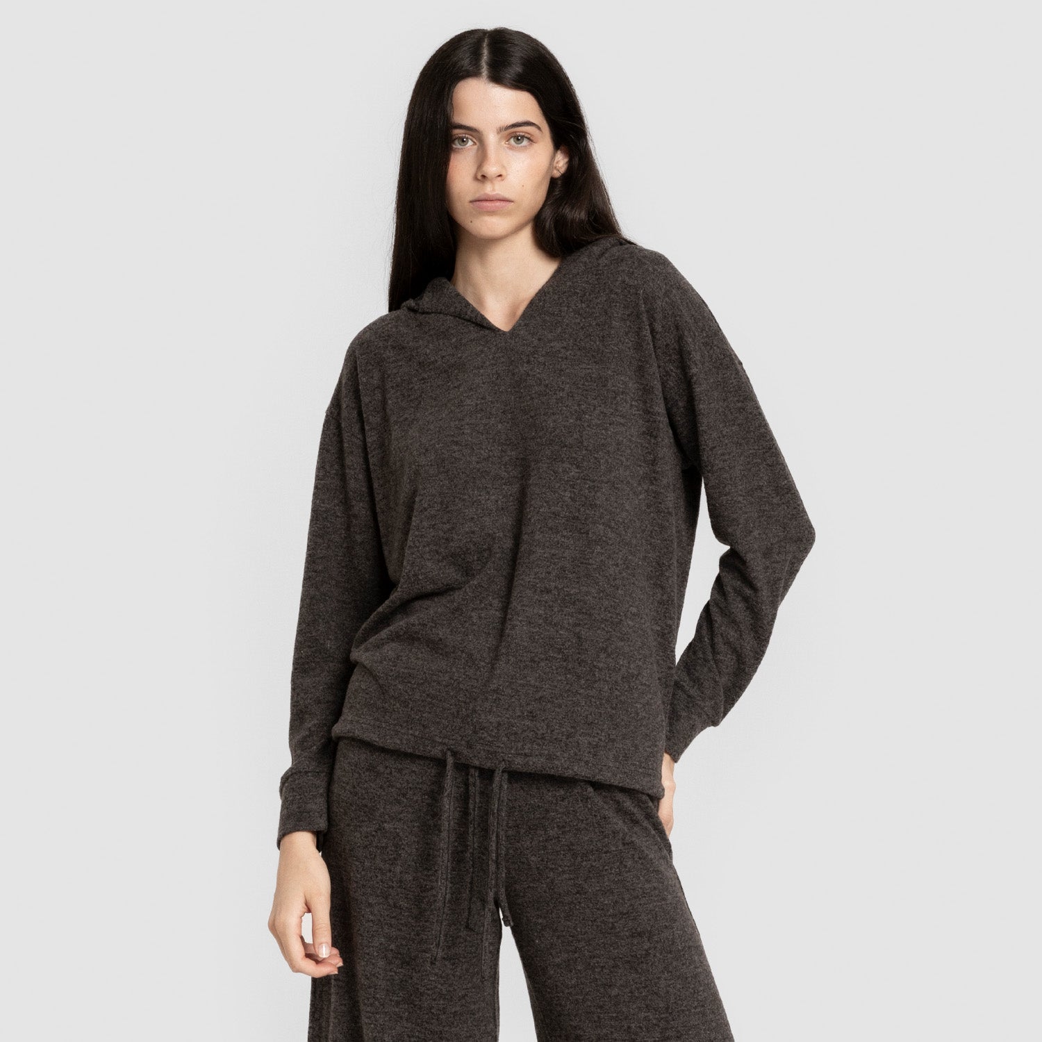 Sudadera capucha new punto extra suave mujer gris marengo