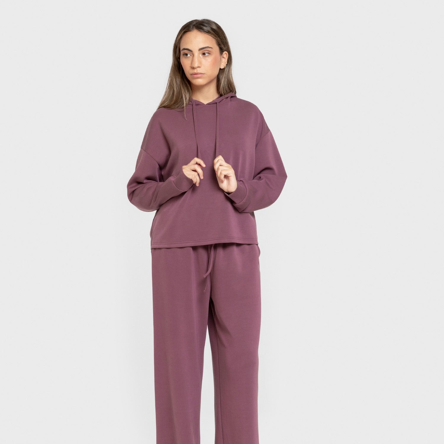 Sudadera capucha estilo modal mujer berenjena