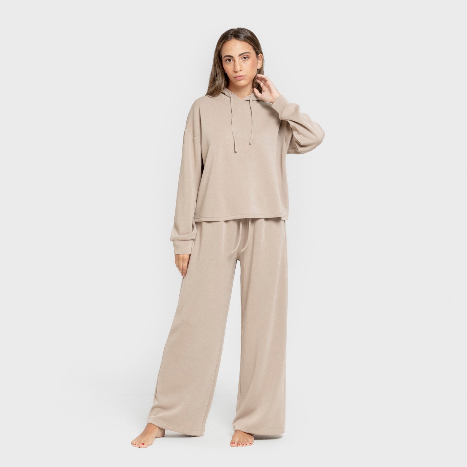 Sudadera capucha estilo modal mujer beige