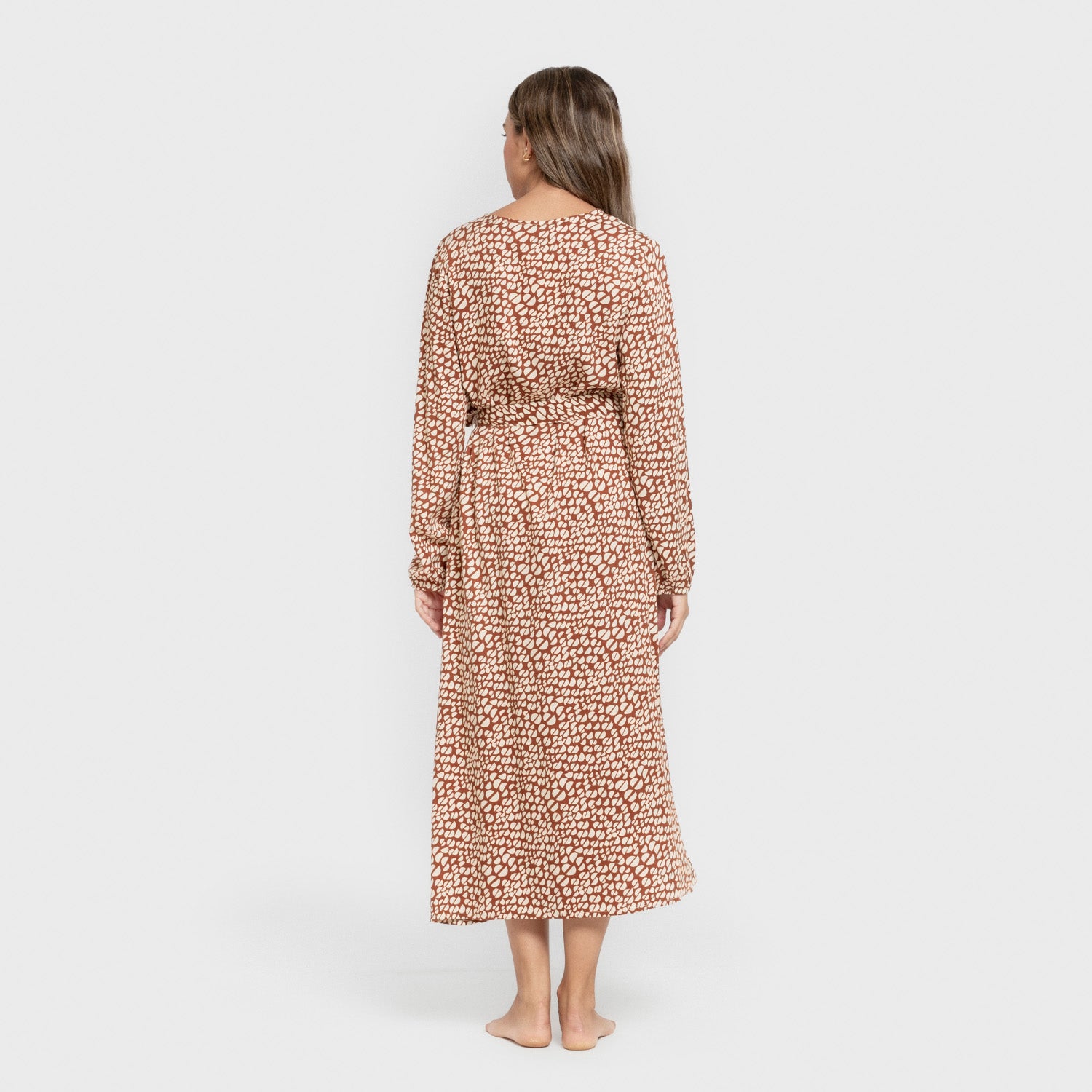 Vestido midi manga larga pico viscosa Serum teja