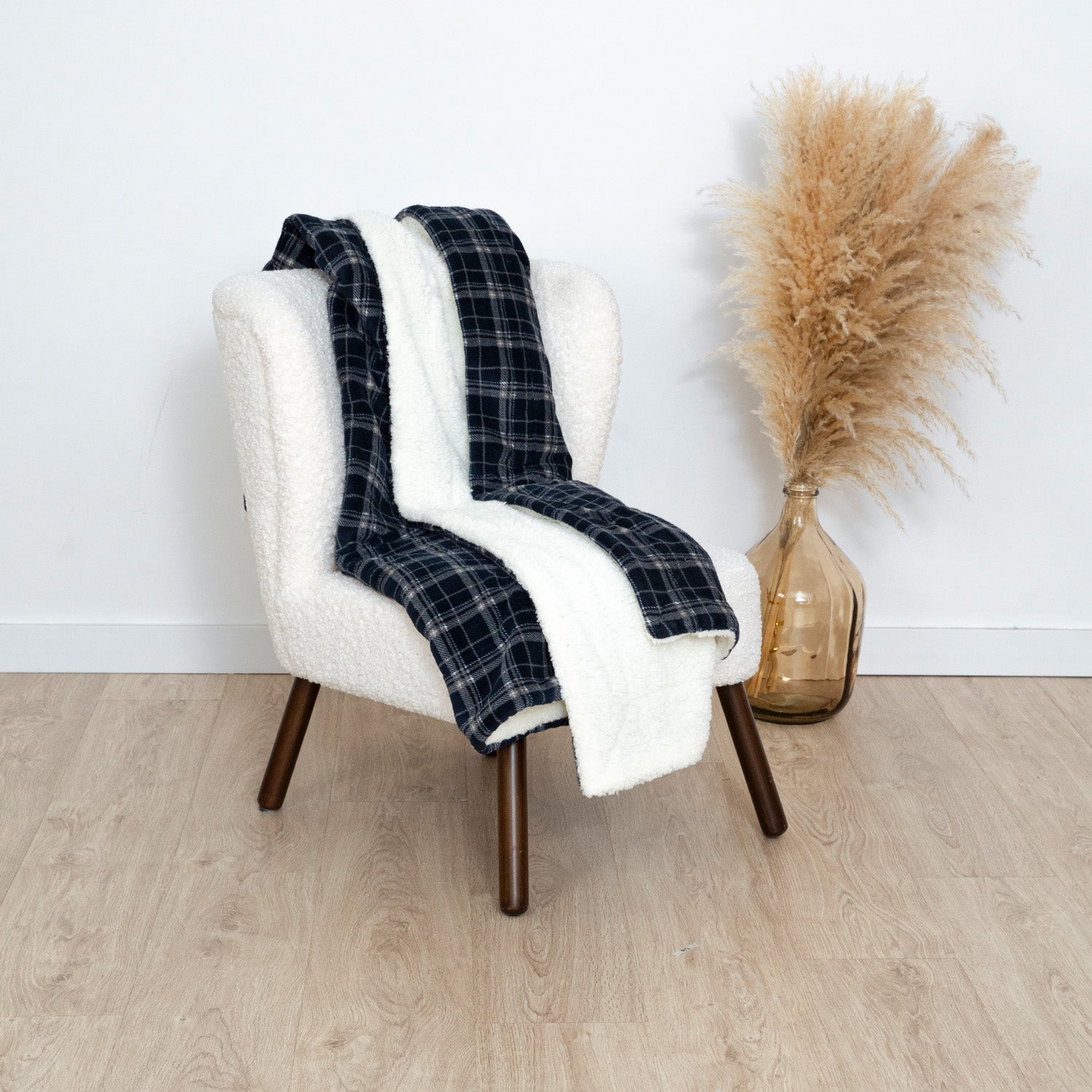 Manta coral Cuadro Brais azul marino