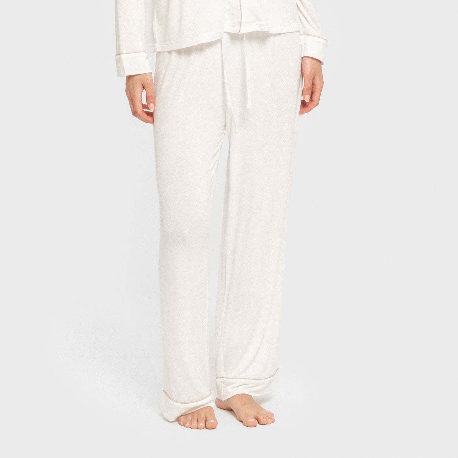 Pijama manga larga camisero viscosa punto mujer Blanco Natural