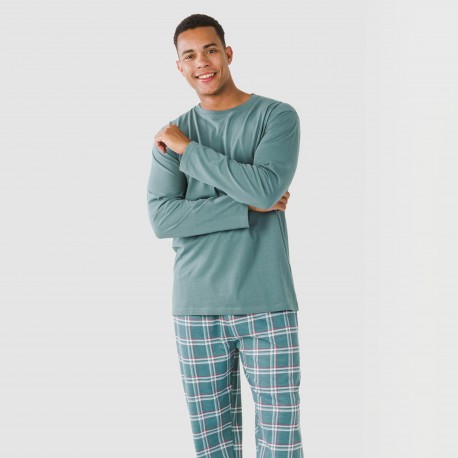 Pigiama lungo uomo cotone Jamis verde blu