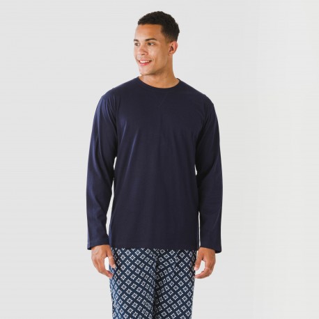 Pigiama lungo uomo cotone Checo blu navy