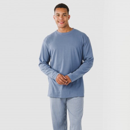 Pigiama lungo uomo cotone Raya Linares blu indaco