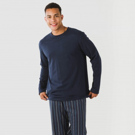 Pigiama lungo uomo cotone Raya San Luis blu navy