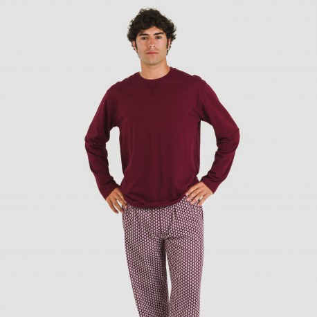 Pigiama lungo uomo cotone Sassy bordeaux