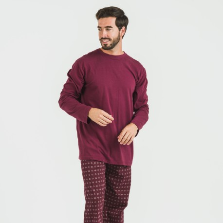 Pigiama lungo uomo cotone Loui bordeaux