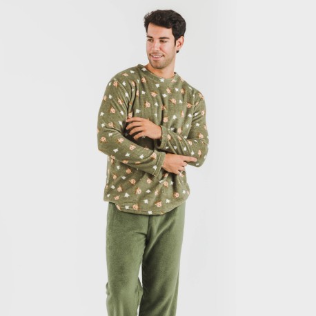 Pigiama pile coral uomo Tatini verde militare