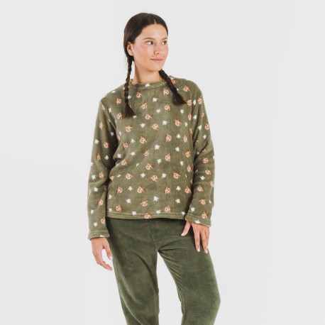 Pigiama pile coral Tatini verde militare