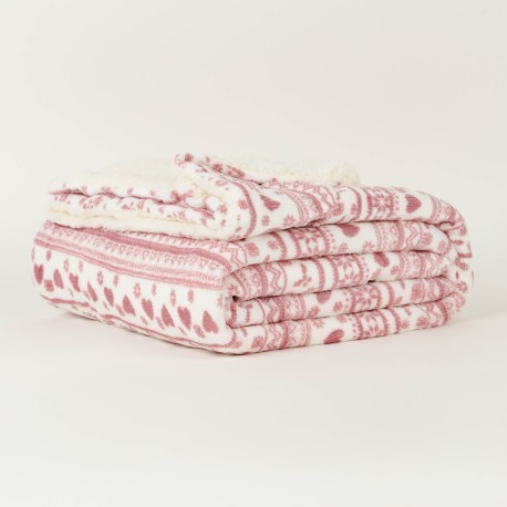 Coperta velluto sherpa Candy malva rosa