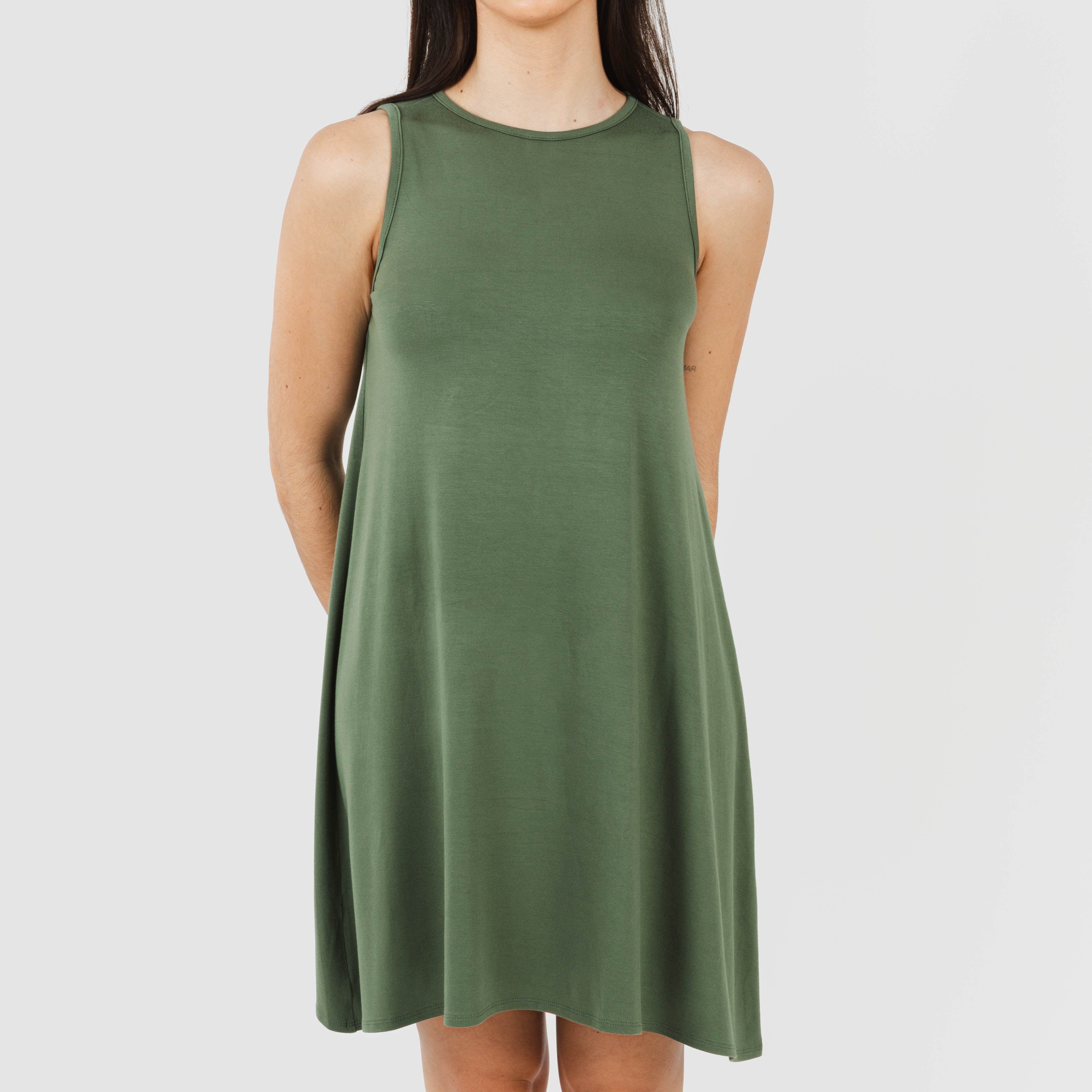 ABITO CORTO CON SPALLINE IN VISCOSA TINTA UNITA