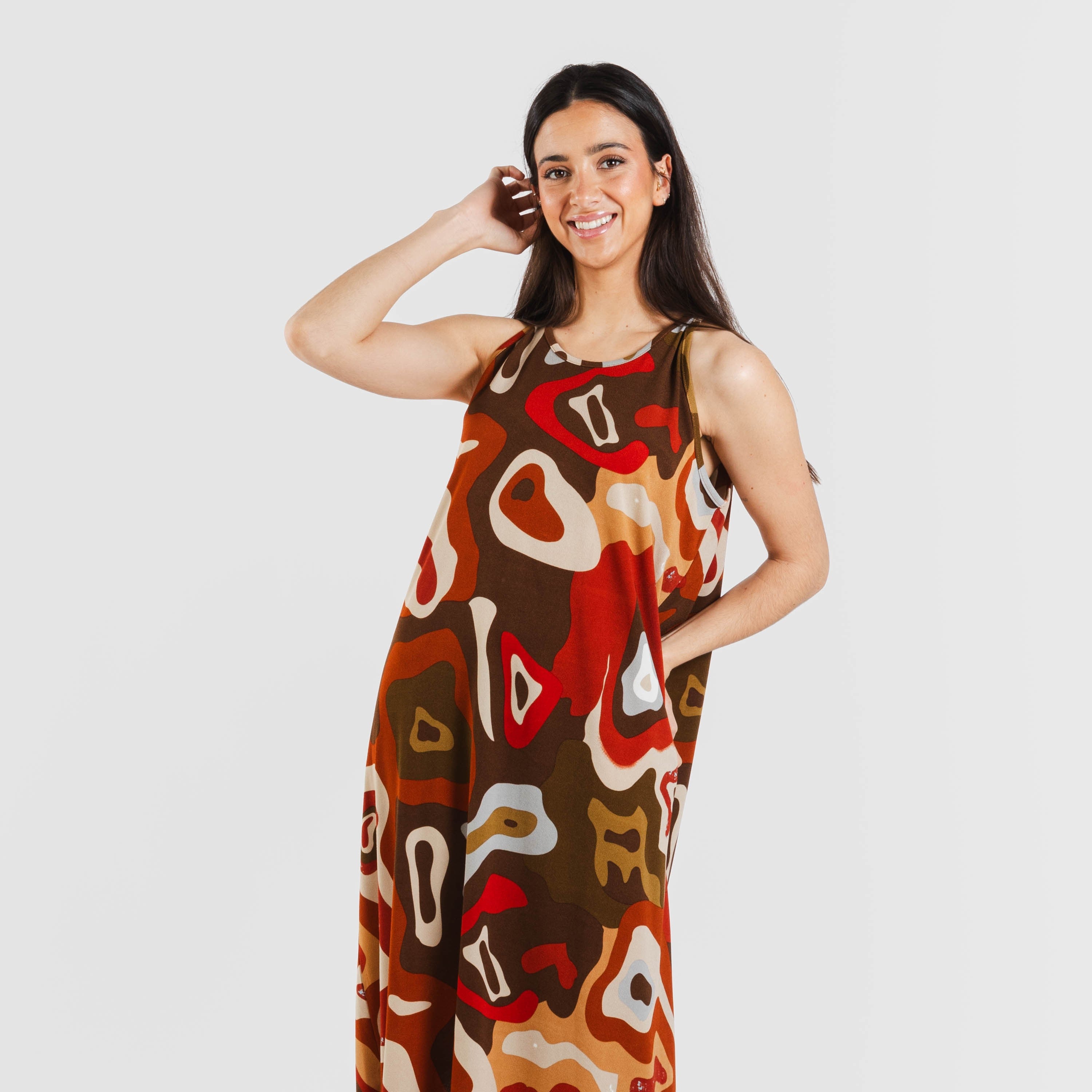 ABITO LUNGO CON SPALLINE IN CREPE EDURNE, TAGLIA UNICA