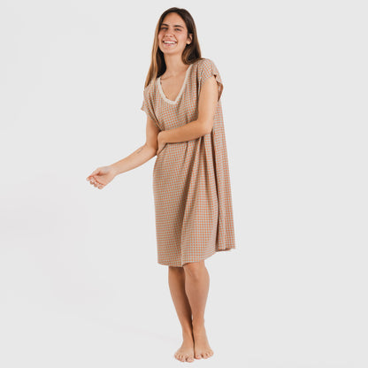 Abito corto e fluido in crêpe tamil