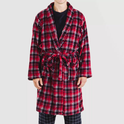 Vestaglia da uomo in corallo con motivo a quadri Cocoro