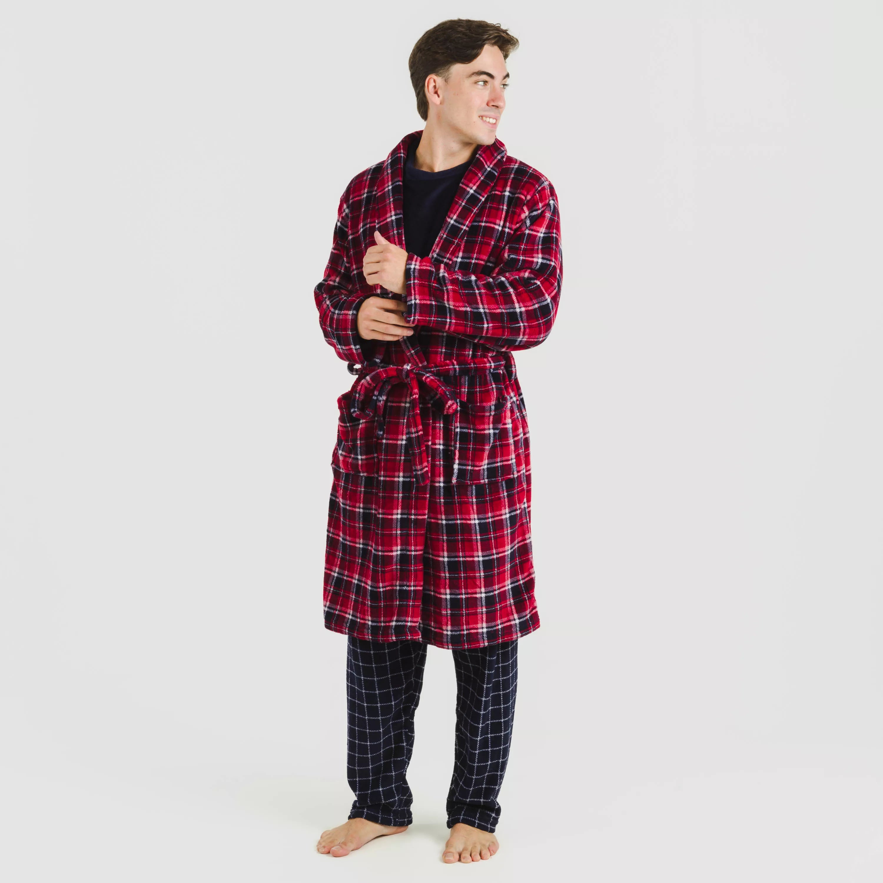 Vestaglia da uomo in corallo con motivo a quadri Cocoro