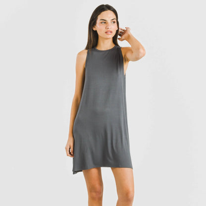 ABITO CORTO CON SPALLINE IN VISCOSA TINTA UNITA