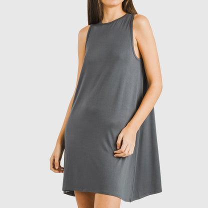 ABITO CORTO CON SPALLINE IN VISCOSA TINTA UNITA