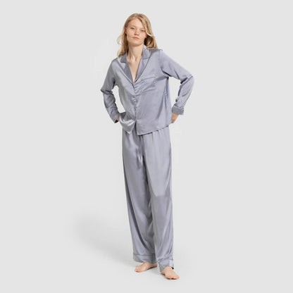 Pigiama lungo in raso da donna Friday Solid