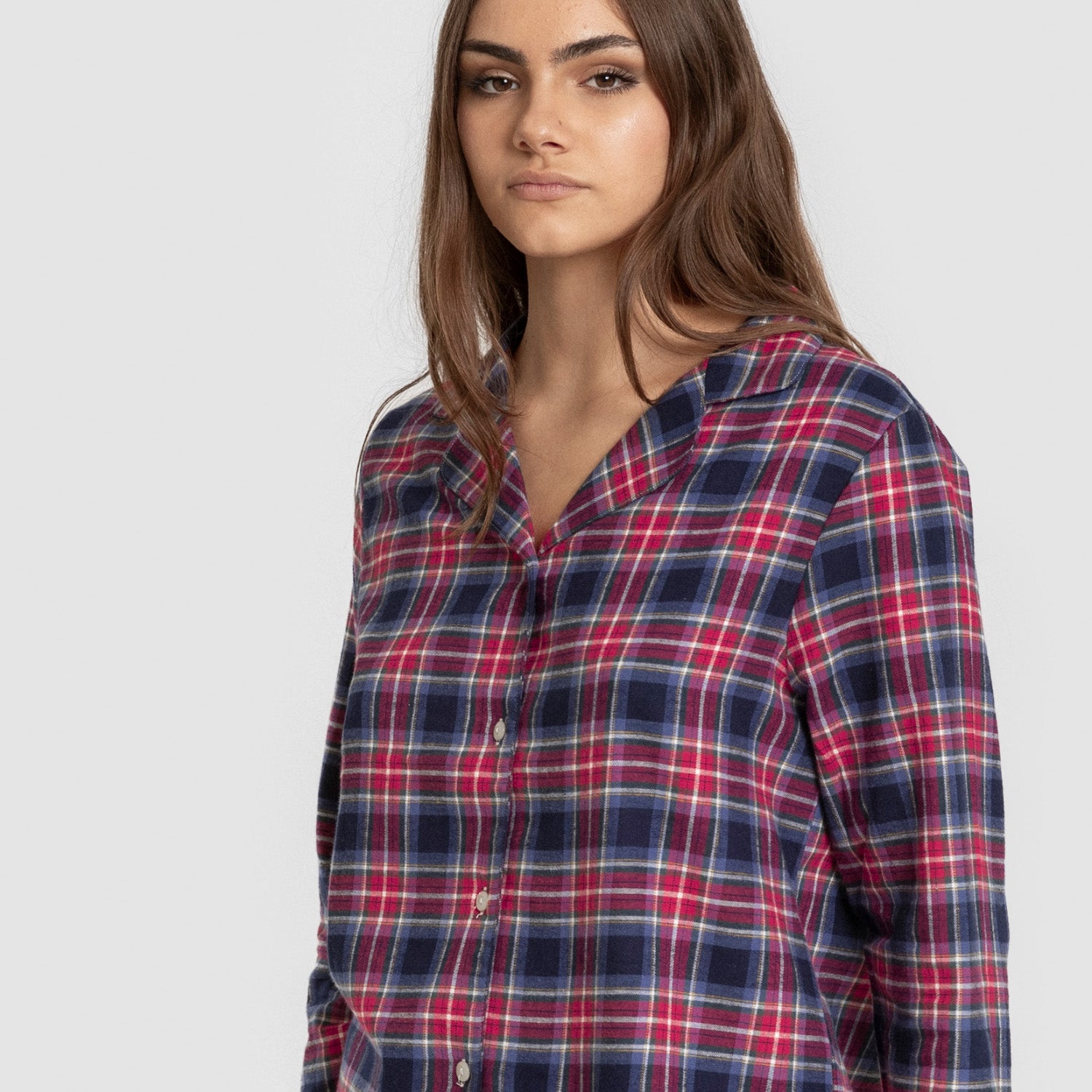 Pijama franela manga larga camisero mujer Cuadro Hemerito azul