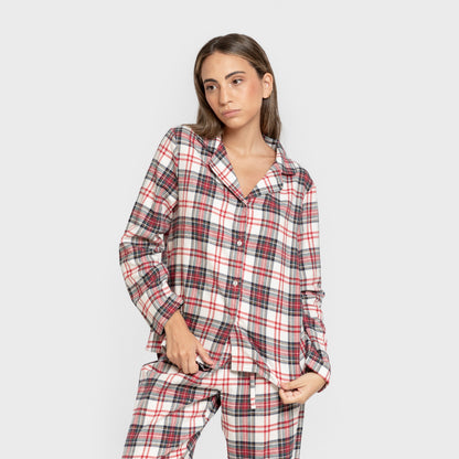 Pijama franela manga larga camisero mujer Cuadro Mercury rojo
