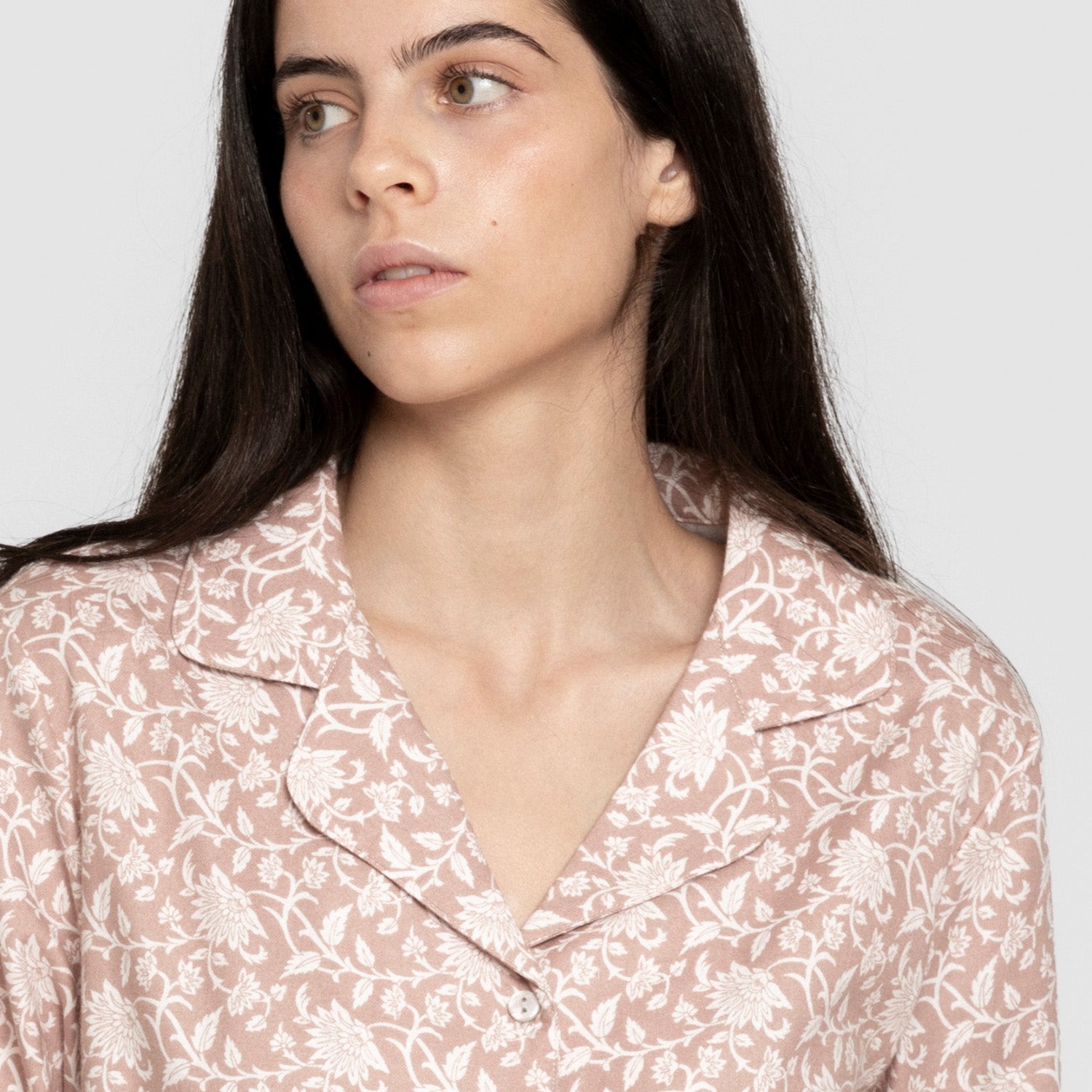 Pijama franela manga larga camisero mujer Amira rosa