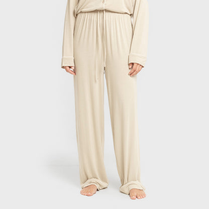 Pijama manga larga camisero viscosa punto mujer Beige