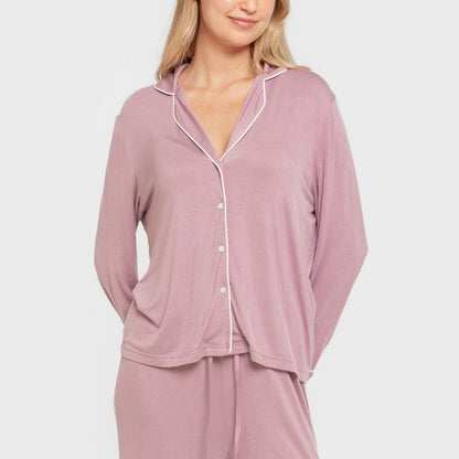 Pijama manga larga camisero viscosa punto mujer Berenjena Seco