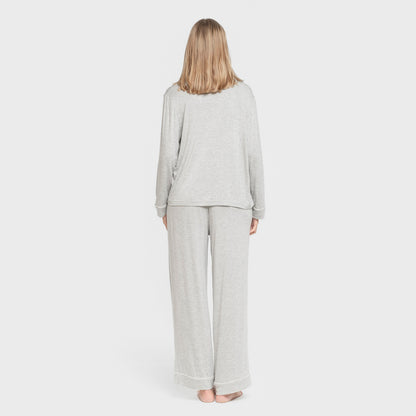 Pijama manga larga camisero viscosa punto mujer Gris