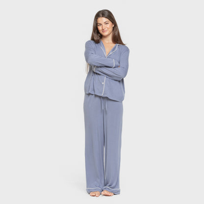 Pijama manga larga camisero viscosa punto mujer Azul Indigo
