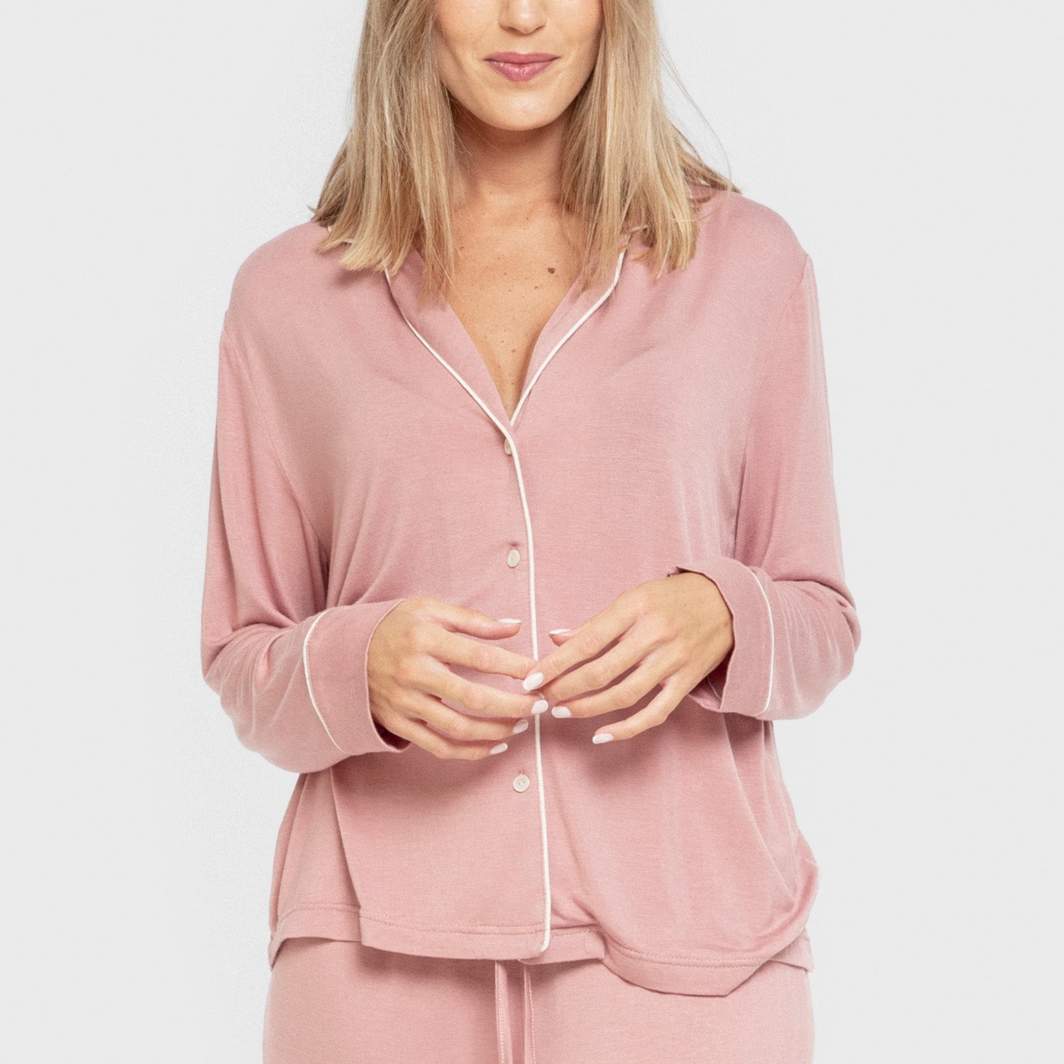 Pijama manga larga camisero viscosa punto mujer Rosa Malva