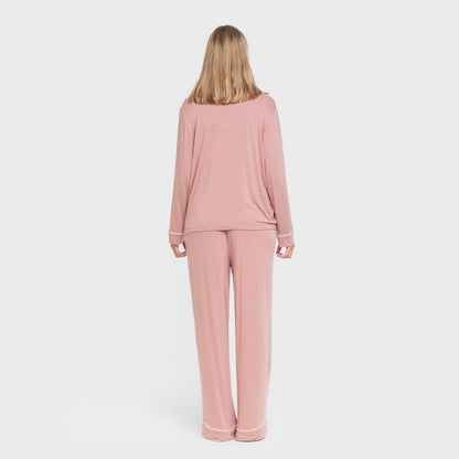 Pijama manga larga camisero viscosa punto mujer Rosa Malva