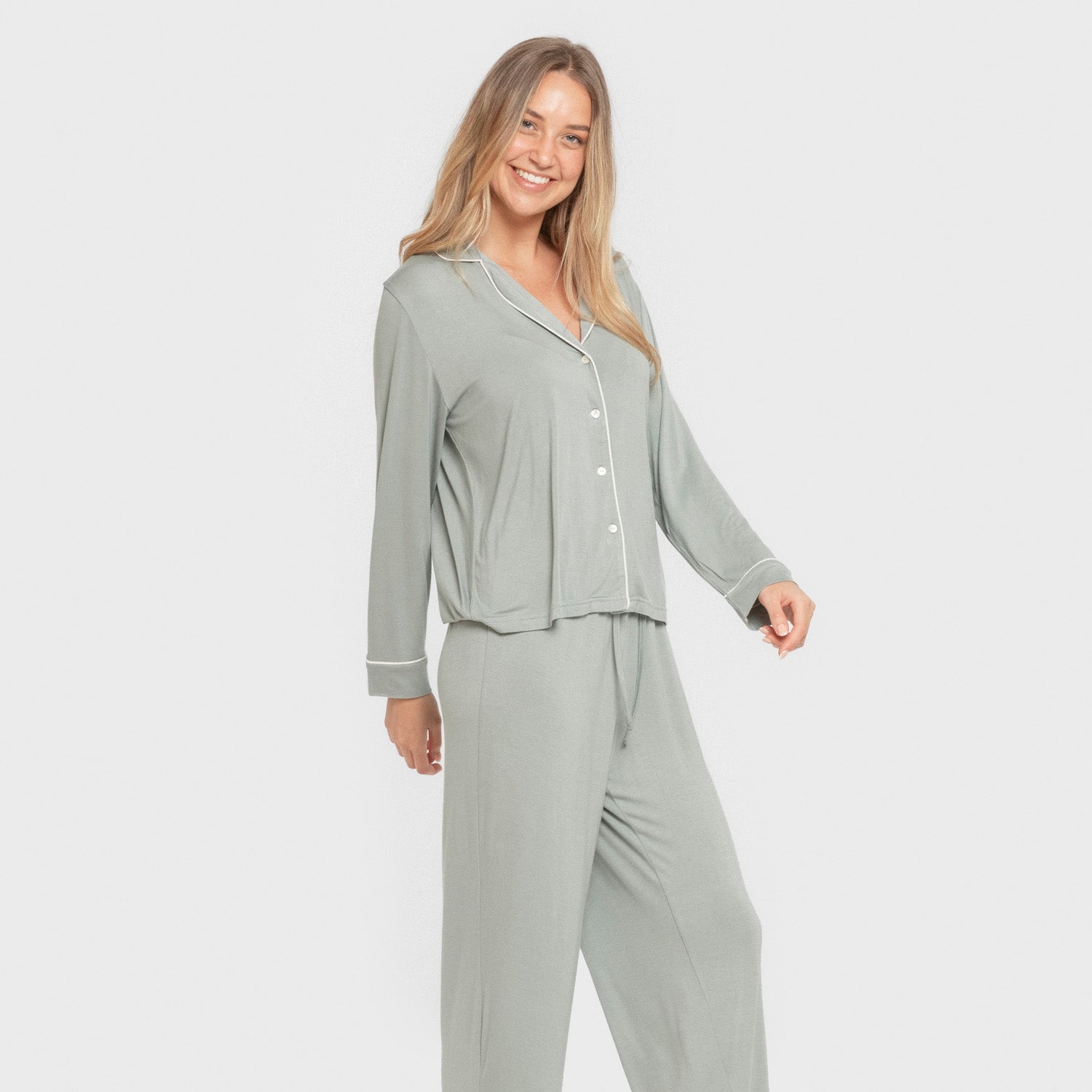 Pijama manga larga camisero viscosa punto mujer Verde Keike