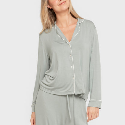 Pijama manga larga camisero viscosa punto mujer Verde Keike