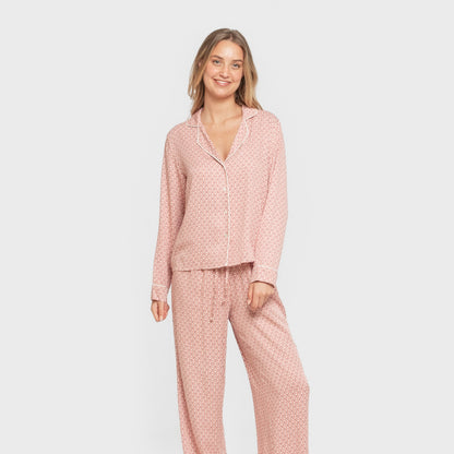 Pijama Manga Larga Camisero Viscosa Mujer Leonor Marsala
