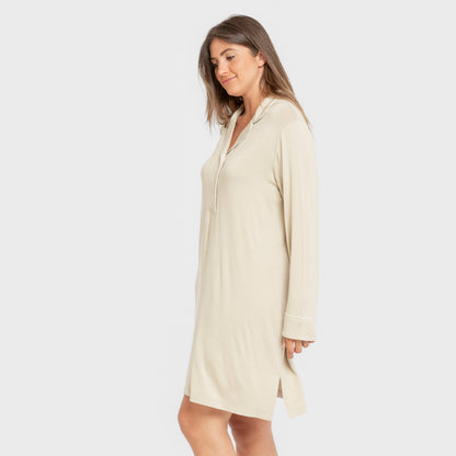 Camisón camisero viscosa punto mujer Beige
