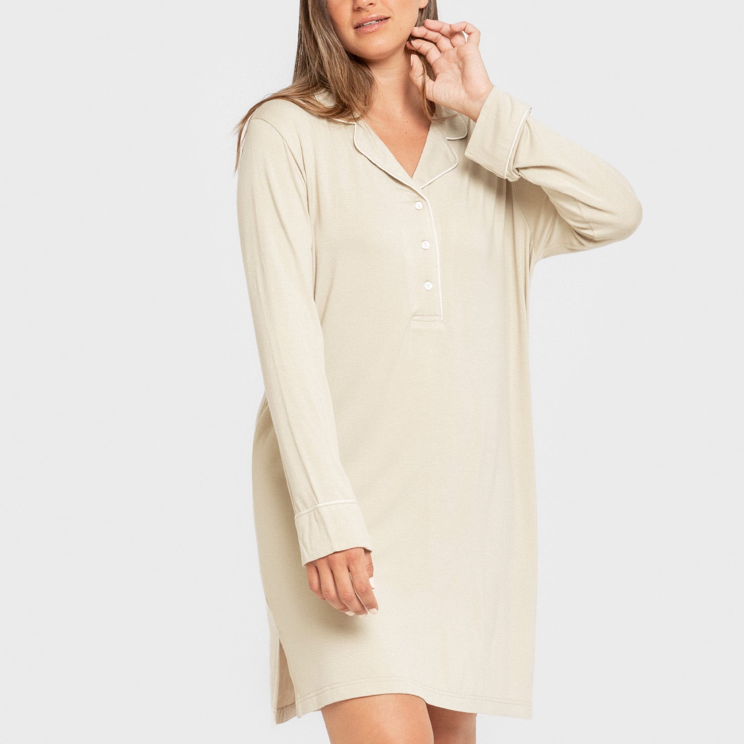 Camisón camisero viscosa punto mujer Beige
