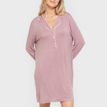 Camisón camisero viscosa punto mujer Berenjena Seco