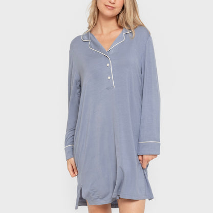 Camisón camisero viscosa punto mujer Azul Indigo