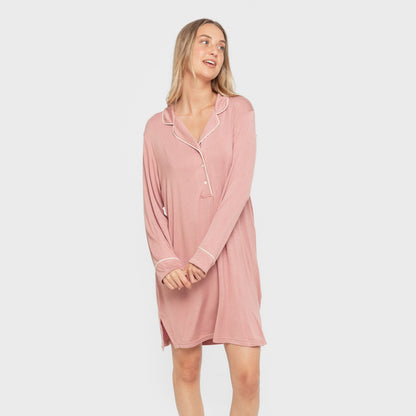 Camisón camisero viscosa punto mujer Rosa Malva