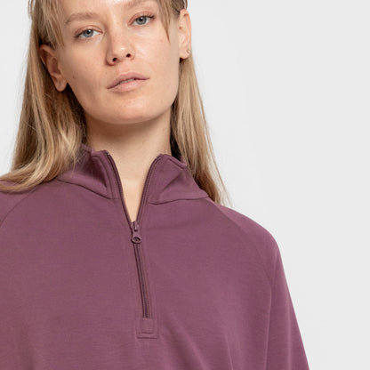 Sudadera media cremallera estilo modal mujer berenjena